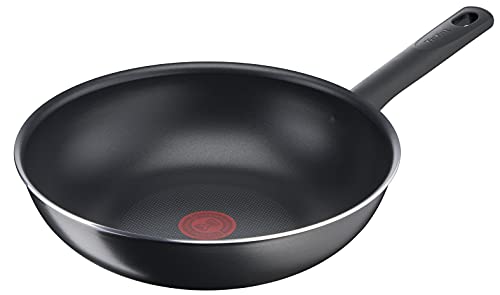 Tefal Day by Day On Wok 28 cm met titanium anti-aanbaklaag, schenktuit, thermo-signaal, diffuser, diepe vorm, geschikt voor gas, ceran, elektrisch, gemakkelijk te reinigen