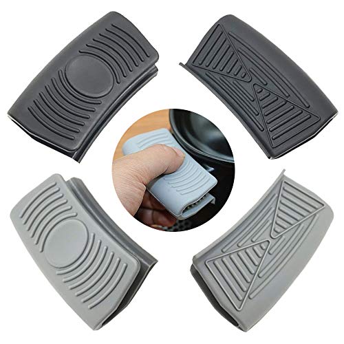 Ceqiny 2 paar siliconen handgrepen pot handvat houder pot grip cover koken knijpen handgrepen Wok handvat cover kookgerei siliconen hete handvat houder voor gietijzer pan pannen koekenpannen grillplaten, zwart grijs