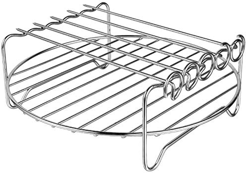 Air Fryer Rack-_HD9904/00 Dubbellaags plank Spies RackAir Friteuse Grill met Spiesjes Accessoires Multifunctionele RVS Airfryer Grill, Compatibel met luchtfriteuse en meer (22cm)