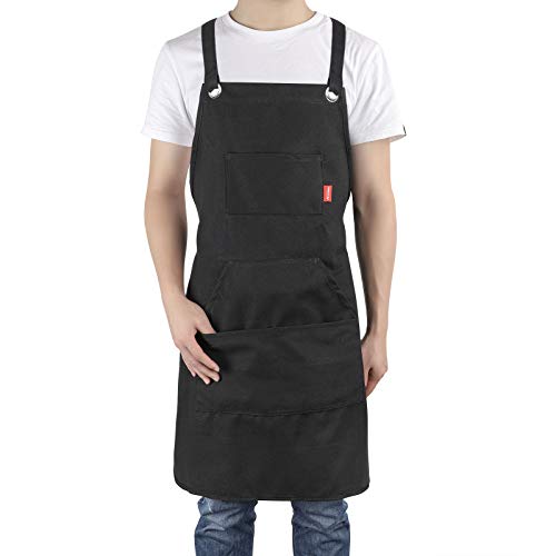 ALLONWAY Kookschort, verstelbare grootte keukenkoks-schort met 4 zakken, effectief voorkomen vlekken oliestof, perfect voor BBQ Restaurant Tuinkunstenaar Mannen Vrouwen, 100% Canvas, zwart