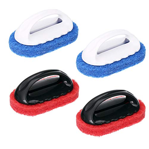 4 Stks Schoonmaken Scrub met Handvat Kit Schurende Pads Borstel Badkuip Tegel Reiniging Spons Borstel Snel Schoon Zware Grillpad BBQ Grill Pan Cleaner Borstel voor Keuken Badkamer Schoonmaakbenodigdheden