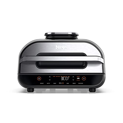 Ninja Foodi Max Grill en friteuse met digitale sonde, 5,7 l, 6 kookfuncties, 2460 W, 3,8 liter, keramische coating, grijs/zilver