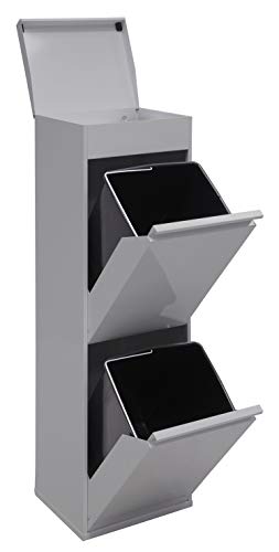 Arregui Top CR222-B Recycling afvalemmer/vuilnisemmer van staal met opbergdoos met deksel, afvalscheidingssysteem met 2 uitneembare binnenemmers van kunststof met handvat, 2 x 17 l (34 l), lichtgrijs
