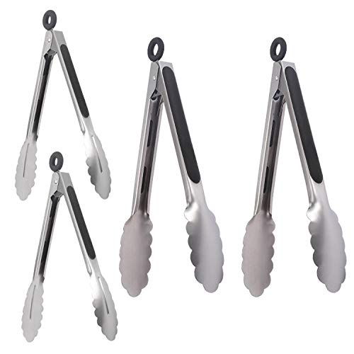NEPAK 4 STKS Set van 9 inch en 12 inch Metalen Hoge Temperatuur Voedsel Tang met Sloten Rvs Keukentang Koken Tang Steak Tong Brood Tongs, Geschikt voor Restaurant Bakken en Outdoor Barbecue