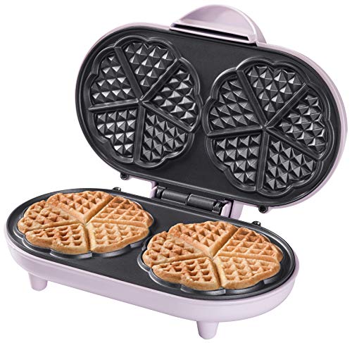 Bestron ADWM1000P wafelijzer voor hartvormige wafeltjes, dubbel wafelijzer met antiaanbaklaag, inclusief receptideeën, 1000 watt, roze