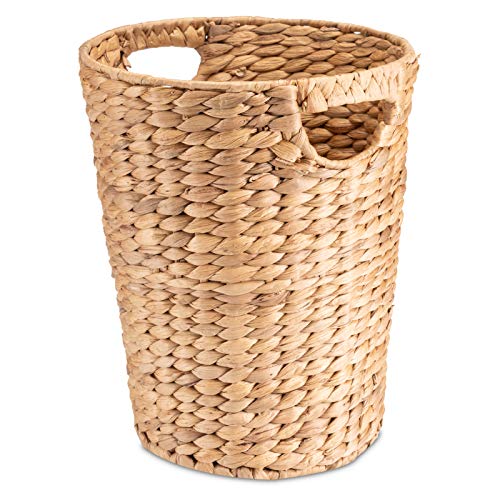 Decorasian Gevlochten prullenmand van waterhyacint - Afvalemmer met handvat - Diameter 25 cm bovenaan, 19 cm onder, hoogte 32 cm