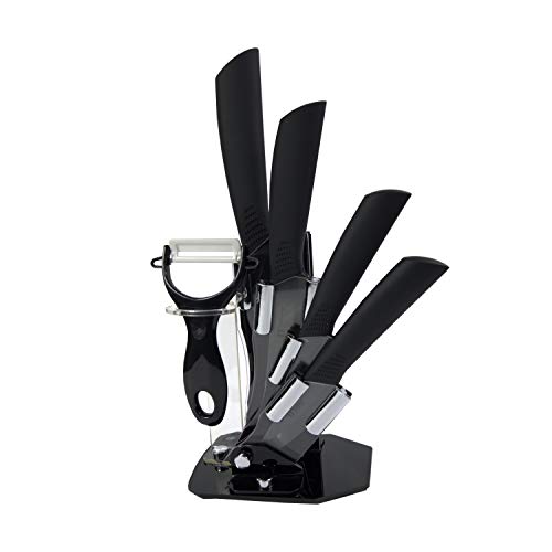 Keramische messenset 6 pcs, professionele keukenmessen van keramiek, keuken chef mes set, brood mes super scherp, met messenstandaard