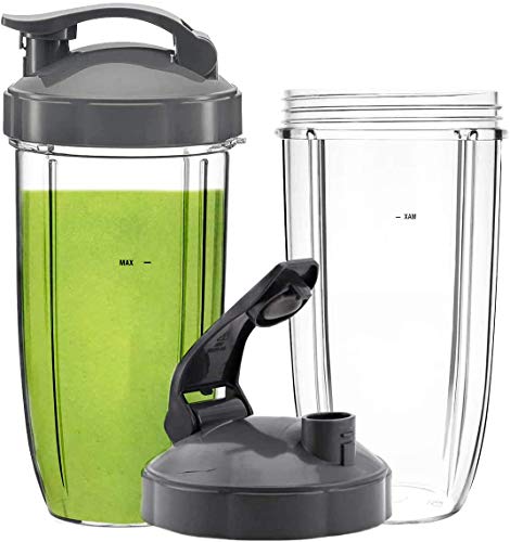 Tall Cups Vervanging 24oz 2 Packs voor Originele NutriBullet Pro 900w 600w Juicer Extractor NB-101B NB-101S NB-201, Blender Blade Vervanging Smoothie Cups met Flip Top om te gaan Deksels BPA vrije kruik