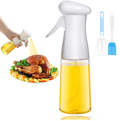CBGGQ Olijfolie spuitbus, oliespray voor koken, BBQ, barbecue, roosteren, salade, met borstel (wit)