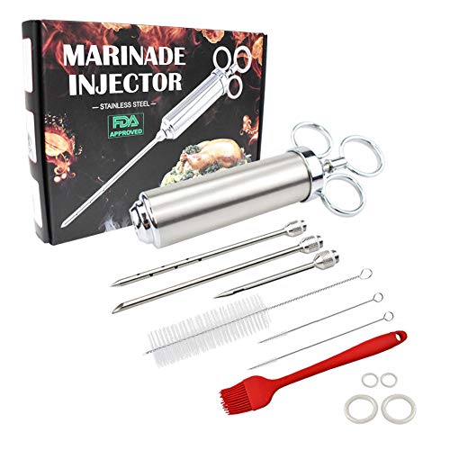DOUBFIVSY Marineerspuit van 304 roestvrij staal, BBQ braadspuit 59 ml met 3 naalden, 3 reinigingsborstels, vleesspuit, injectorspuit met grote capaciteit voor het koken van grill-rookgrills