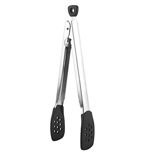 Hittebestendige siliconen keukentang, roestvrijstalen handvat Bbq-tang Voedseltang Clip voor barbecuebakken Buffetbroodsalade(Zwart)