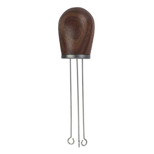 Fenteer Elegance Houten Koffienaald Stamper. Platte Espresso Stamper voor Filterhouder. RVS Plat met in Hoogte Verstelbare Houten Handgreep - Titanium Grijs Walnoot