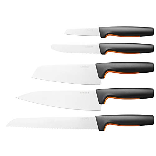 Fiskars Keukenmessen-set, messenset, 5 stuks, Functional Form, incl. koksmes (groot), groentemes, tomatenmes, santokumes en broodmes, Japans roestvrij staal/kunststof, 1057558