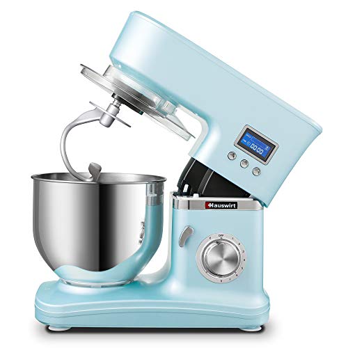 Hauswirt Keukenmachine, roermachine met LCD-scherm, kneedmachine deegmachine met planetair roersysteem, 8 snelheden, 5 l roestvrijstalen kom, garde, kneedhaak, garde, blauw