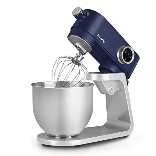 H.Koenig Professionele Multifunctionele Kneedmachine KM126, 5L, Mat Blauw, Roestvrijstaal, 800W, Krachtig, 8 Snelheden, Kneden, Opkloppen, Mengen, Mixen, Haak, Kneedmachine, Spatwaterdicht Deksel