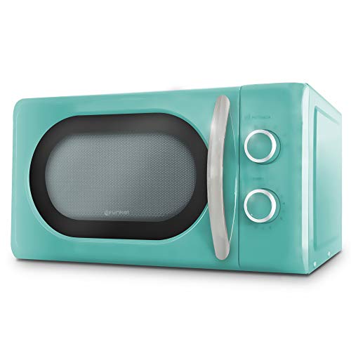 Grunkel - Digitale magnetron met 20 l inhoud met vintage design en 6 standen. Snelkookfunctie en timer tot 60 minuten - 700 W (blauw, mechanisch)