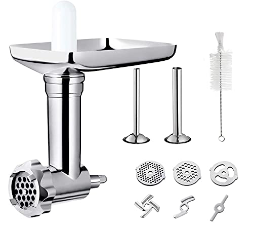 Accessoire voor KitchenAid vleesmolen, inclusief 2 worstvulbuizen en 4 maalschijf, duurzaam metaal accessoires voor keukenmachines, zilver