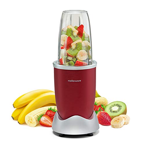Mellerware - Smooth! Single blender | 1000 W | Voedselextractor | Smoothies en smoothies | Cycloonbeweging | inclusief accessoires | Rood