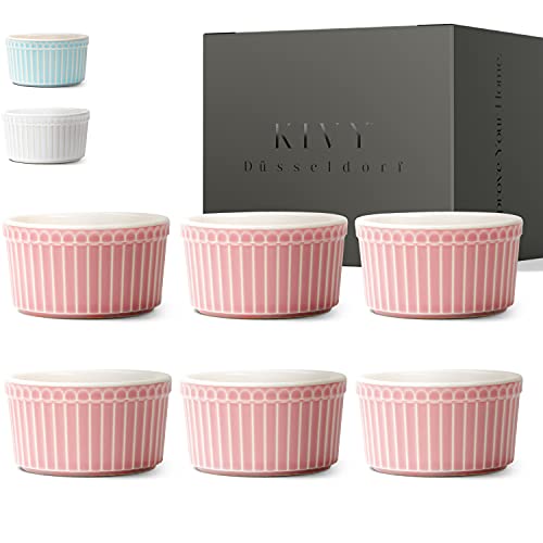 KIVY® Crème brûlé schaaltjes set van 6 [180 ml] - ovenvaste keramische schaaltjes om te bakken - souffleeformpjes ovenvast roze - ovenschaal klein rond - souffle vormpjes - soufflé - pastetvorm