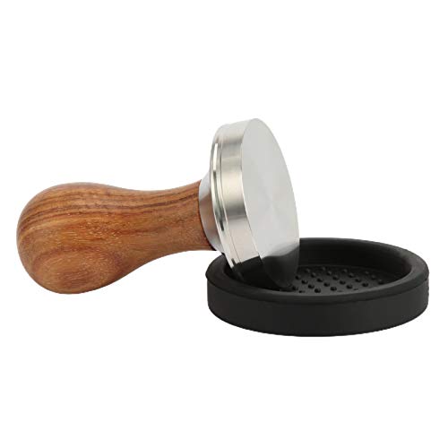 Koffiestamper, 51 mm, 53 mm, 58 mm, espresso koffiestamper, koffiepers, espresso-stempel, roestvrij staal, platte koffiemanipulatie, houten handvat met siliconen onderzetter, bonenpoeder, pers gadgets kits 58 mm