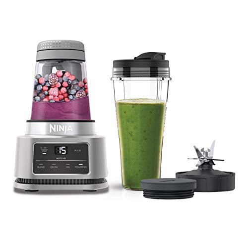 Ninja Foodi 2-in-1 Power Nutri mixer met beker (700 ml) en kom (400 ml), 1100 W, Smart Torque-motor en Auto-iQ-technologie [CB100EU], zilver
