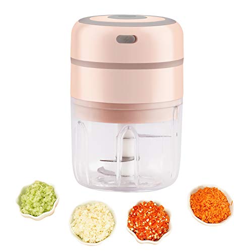 JZK Rose 250ml mini elektrische keukenmachine vleesmolen breker voor vlees knoflook ui chili groenten, blender voor babyvoeding, draadloze vleesmolen, knoflook hakmes, kleine knoflookstamper
