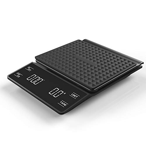 bobotron Koffieweegschaal met timer, 3 kg / 0,1 g, hoog prisma gieten via druppels, espresso, weegschaal met achtergrondverlichting, verlicht lcd-display