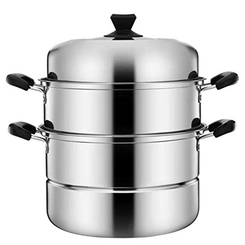Cabilock Roestvrijstalen stoompan soeppan Pastatpan Stoommand 3 lagen Dim Sum stoompan Chinese stoompan stoompan voor Hot Pot Groente aardappel Dumpling keuken kookgerei 28 cm