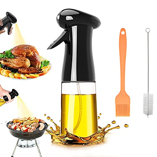 JTOOYS Oliesproeier, oliesprayer, olijfolie sproeier voor koken, oliesproeier, fles 210 ml, oliespuitfles, azijn spatten oliedispenser, transparante oliesproeier met borstel voor koken, salade, BBQ, barbecue-accessoires