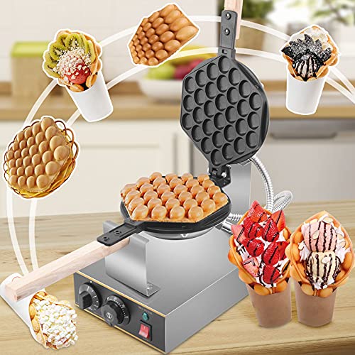 ETE ETMATE Bellenblaas-wafelautomaat 1400 W, anti-aanbaklaag, temperatuur- en tijdcontrole instelbaar tot 180 graden, elektrische machine voor blaaswafels, Eggettes