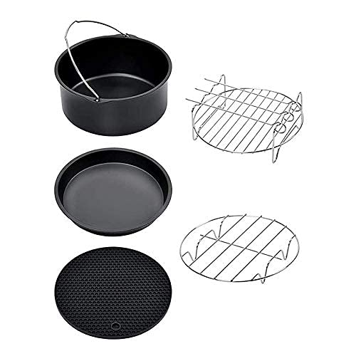 6 Inch Lucht Friteuse Accessoires Taart Bakvorm Pizza Pan Grillrek Geschikt Voor Alle 3.2Qt - 5.8Qt Airfryer, Set Van 5