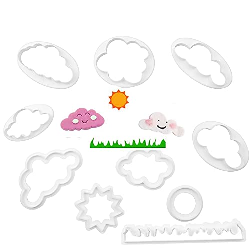 Mobci 10 Stks Wolk Vorm Fondant Cutter Plastic Cloud Cookie Cake Cutter Fondant Decoreren Gereedschap voor Bakken Kamer Koffiewinkel Cake Kinderen DIY Kookgerei Suikerwerk