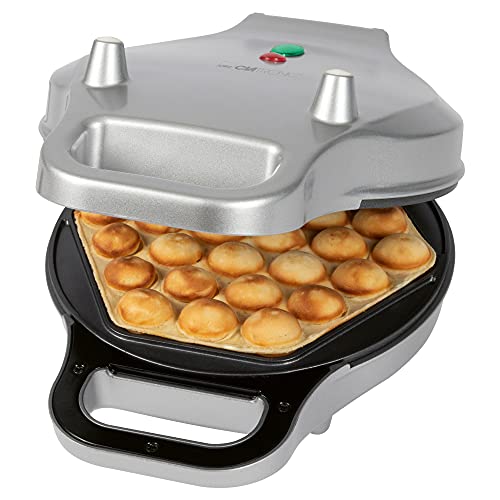 Clatronic 263965 WA 3772 wafelmachine, bubbelwafels, 6-hoekige bakvlakvorm (antiaanbaklaag), rotatiefunctie (180 graden) voor gelijkmatige bakresultaten, zilver