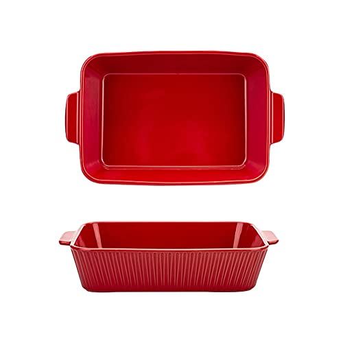 Ovenschaal 47oz keramische bakplaat ? Rechthoekig porselein Rome pilaar bakvormen voor groente, lasagne, braadpan, kip, brownies - set van 2, rood Bakvormen