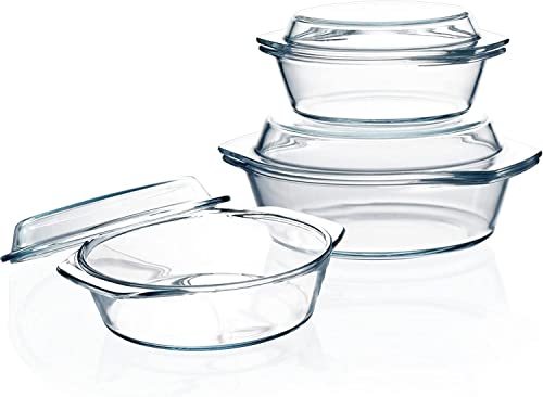 Set van 3 Kleine Braadpannen met Deksel, 0,65+1+1,4L, Rond, Magnetronbestendig, Ovenbestendig, Doorzichtige Braadpanset