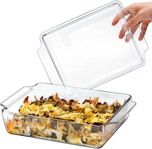 Rechthoekige Ovenschotel met Deksel, 24x20x6cm 2L Lasagne Gerechten voor Oven, Glazen Braadpan voor Twee Personen, Magnetronbestendig, Oven Proof