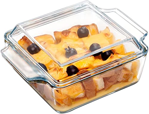 karadrova 1L kleine braadpan met deksel, 20,5 x 15,5 x 8,6 cm glazen ovenschaal met deksel, individuele vierkante ovenschotels, magnetron- en ovenbestendig