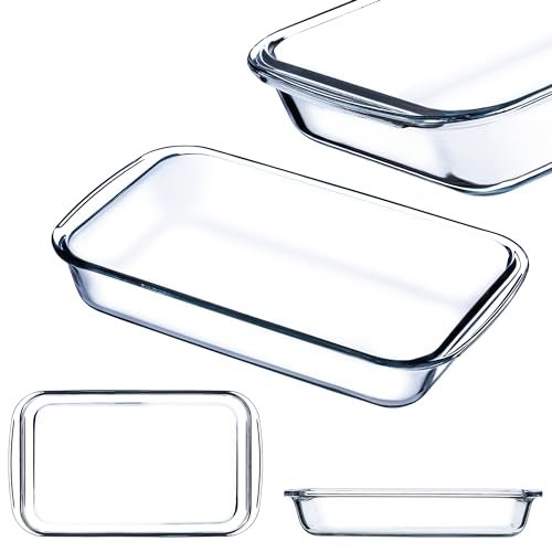 KADAX Rechthoekige ovenschaal van hittebestendig glas, vaatwasmachinebestendige gasbakvormen, servies voor braden, glazen ovenschaal voor lasagne, cake (transparant, 1,5 liter) ..