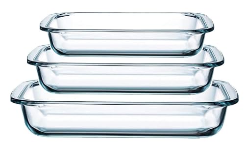 HGMD Ovenschalen Set - 3 Delig - 1L - 1,6L - 2,2L - Rechthoekig - Glas - Vaatwasserbestendig