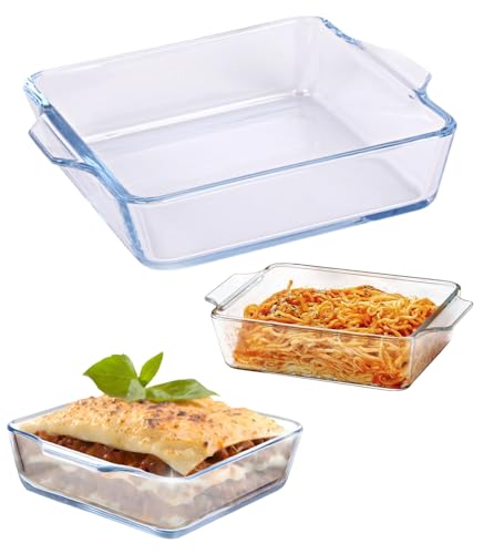 Glazen ovenschaal van borosilicaatglas, 0,8 liter, 19,5 x 16,5 x 4,6 cm, kleine glazen ovenschaal – borosilicaatglas, geschikt voor magnetron, oven, koelkast, vaatwasser
