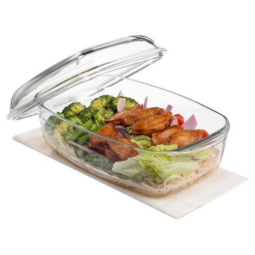 Navaris glazen ovenschaal met deksel - Oven schaal rechthoekig - 32,4 x 12,9 x 19,6 cm - Vaatwasserbestendige ovenschotel - Bak de heerlijkste lasagne